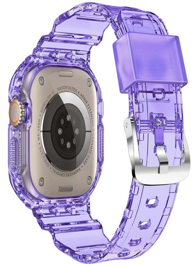 XYF Compatible for Crystal Clear Apple Watch Ultra 3 2 Bands 49mm, Bumper Case for Men Women Jelly Sport Cover Strap for iWatch Ultra 3 2 Series 11 10 9 8 7 SE 6 5 4 3 (ClearPurple, 49) - Image 2